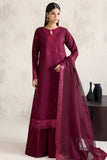 Farasha Embroidered Luxury Korean Raw Silk Unstitched 3Pc Suit - Fuchsia Glow