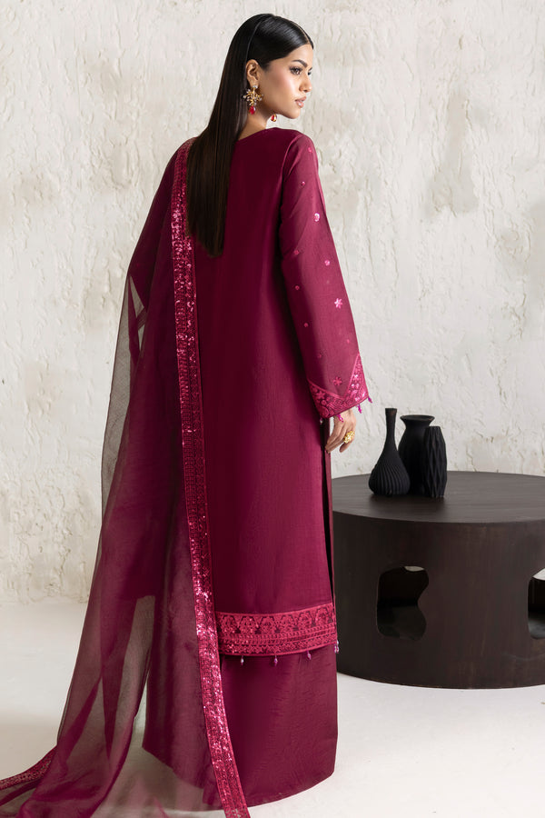Farasha Embroidered Luxury Korean Raw Silk Unstitched 3Pc Suit - Fuchsia Glow