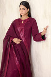 Farasha Embroidered Luxury Korean Raw Silk Unstitched 3Pc Suit - Fuchsia Glow