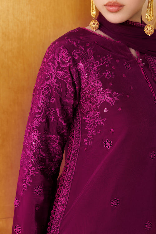 Farasha Veira Embroidered Raw Silk Unstitched 3Pc Suit D-05 Fuchsia Majeste