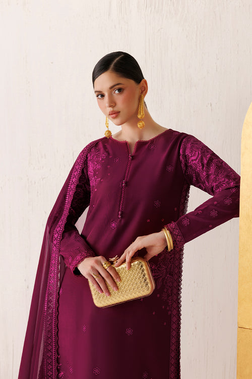 Farasha Veira Embroidered Raw Silk Unstitched 3Pc Suit D-05 Fuchsia Majeste