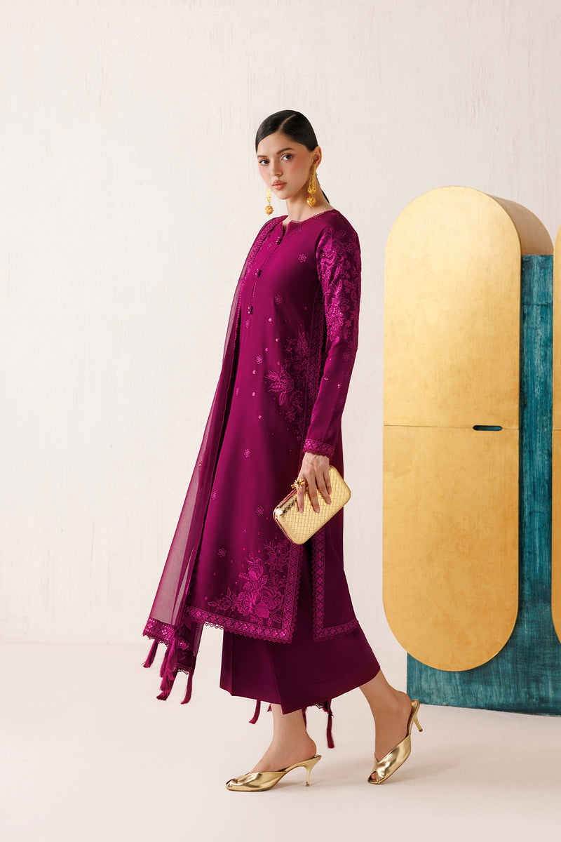 Farasha Veira Embroidered Raw Silk Unstitched 3Pc Suit D-05 Fuchsia Majeste
