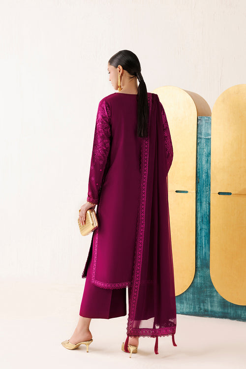 Farasha Veira Embroidered Raw Silk Unstitched 3Pc Suit D-05 Fuchsia Majeste