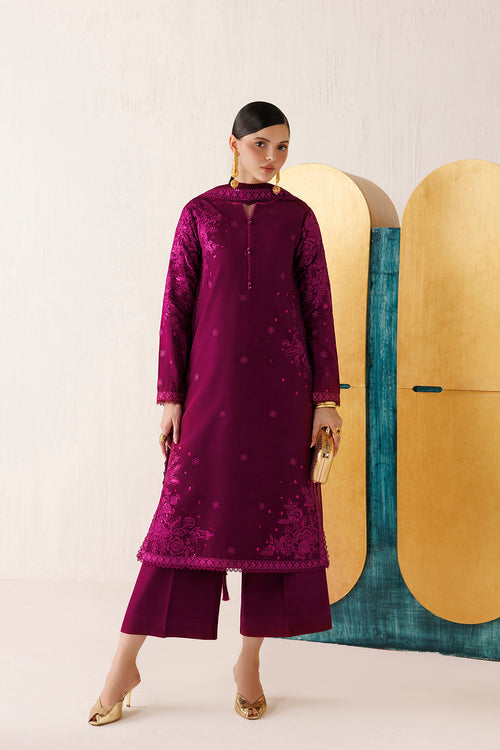 Farasha Veira Embroidered Raw Silk Unstitched 3Pc Suit D-05 Fuchsia Majeste