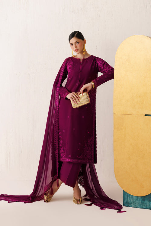 Farasha Veira Embroidered Raw Silk Unstitched 3Pc Suit D-05 Fuchsia Majeste