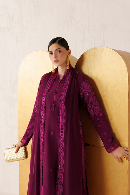 Farasha Veira Embroidered Raw Silk Unstitched 3Pc Suit D-05 Fuchsia Majeste
