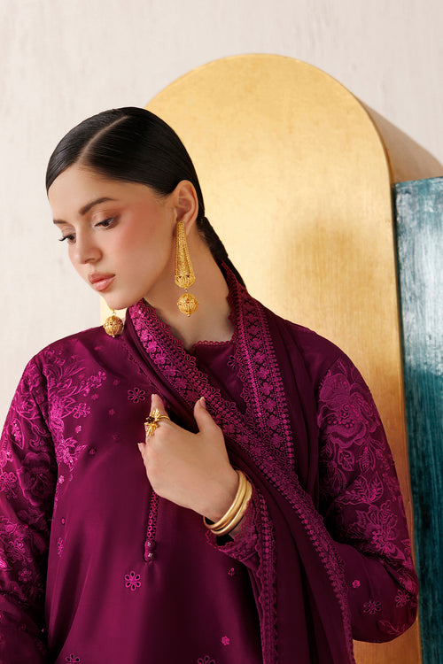 Farasha Veira Embroidered Raw Silk Unstitched 3Pc Suit D-05 Fuchsia Majeste