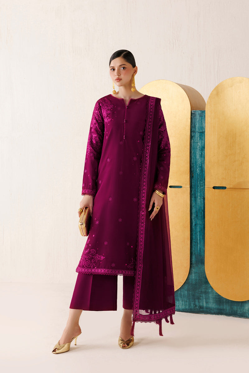 Farasha Veira Embroidered Raw Silk Unstitched 3Pc Suit D-05 Fuchsia Majeste