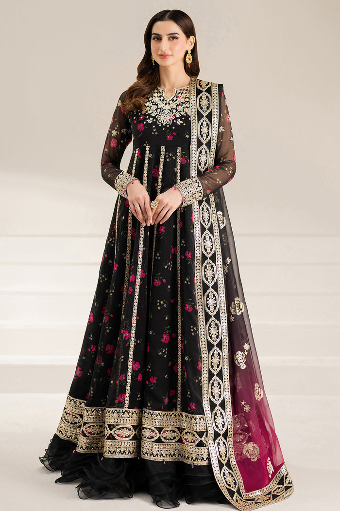 Farasha Fiorella Embroidered Chiffon Unstitched 3Pc Suit - Fuchsia Night