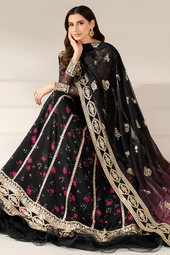 Farasha Fiorella Embroidered Chiffon Unstitched 3Pc Suit - Fuchsia Night
