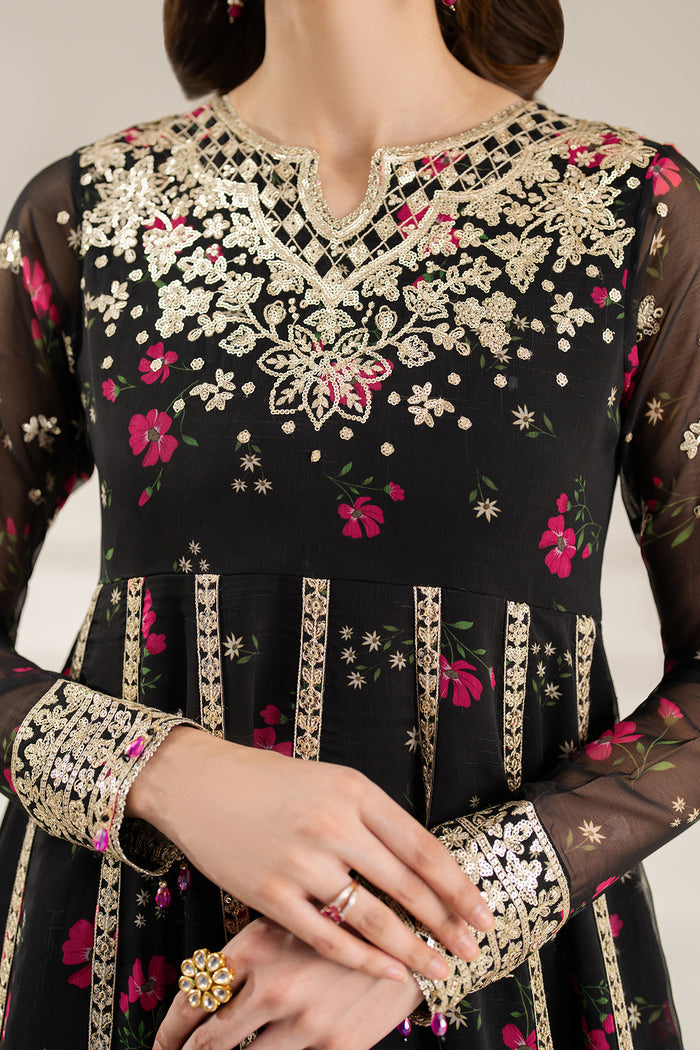 Farasha Fiorella Embroidered Chiffon Unstitched 3Pc Suit - Fuchsia Night