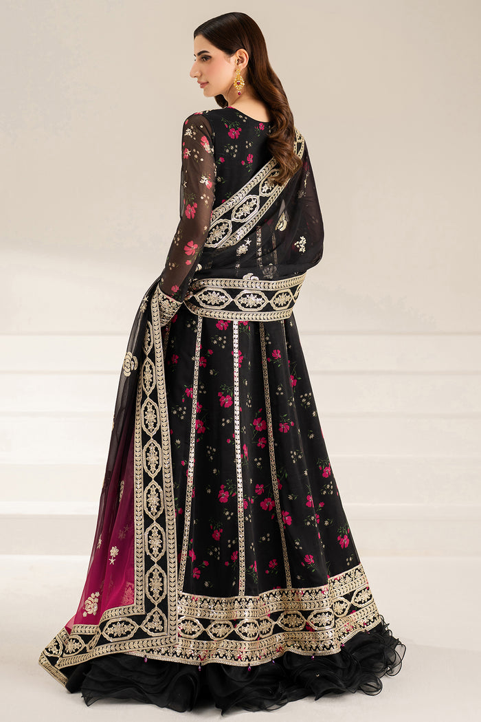 Farasha Fiorella Embroidered Chiffon Unstitched 3Pc Suit - Fuchsia Night