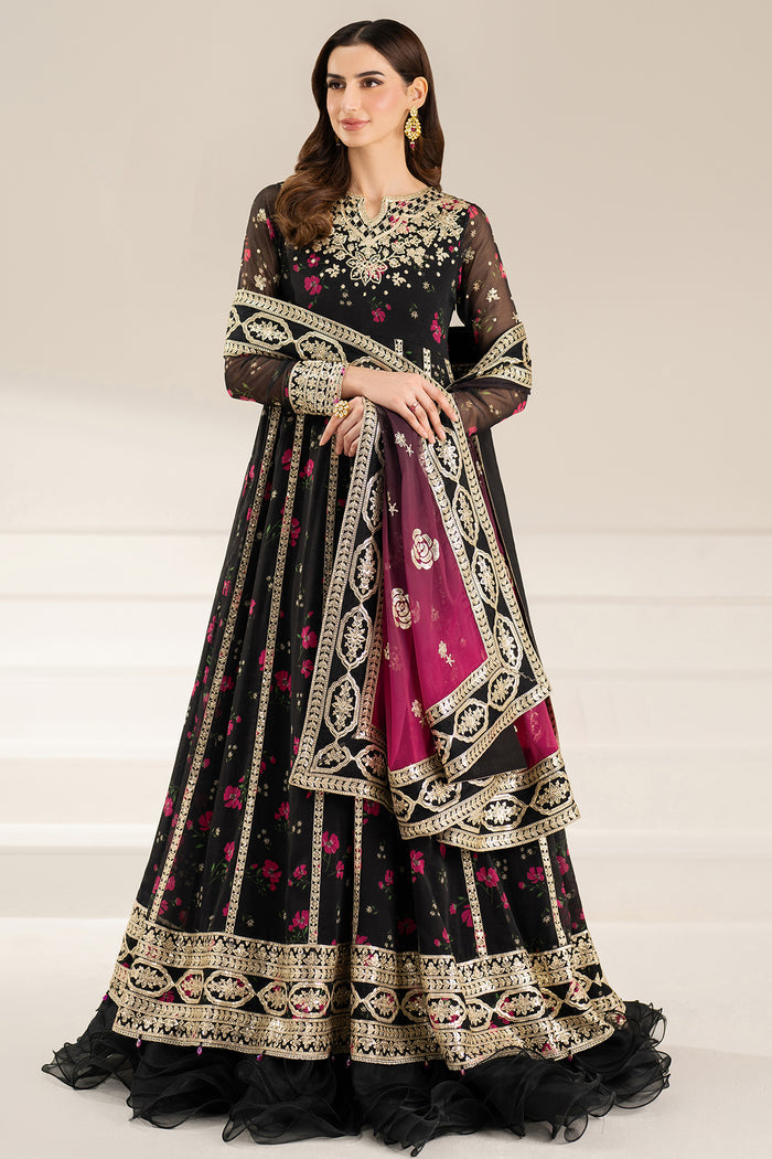 Farasha Fiorella Embroidered Chiffon Unstitched 3Pc Suit - Fuchsia Night