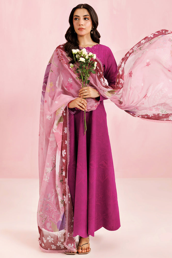 Farasha Summer Essentials Embroidered Lawn Unstitched 3Pc Suit - Fuchsia Rose