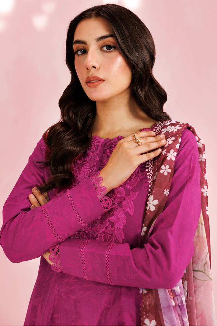 Farasha Summer Essentials Embroidered Lawn Unstitched 3Pc Suit - Fuchsia Rose