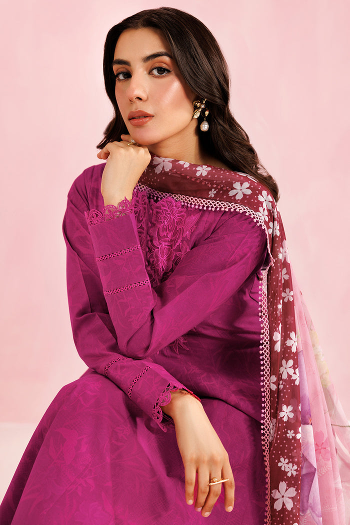 Farasha Summer Essentials Embroidered Lawn Unstitched 3Pc Suit - Fuchsia Rose