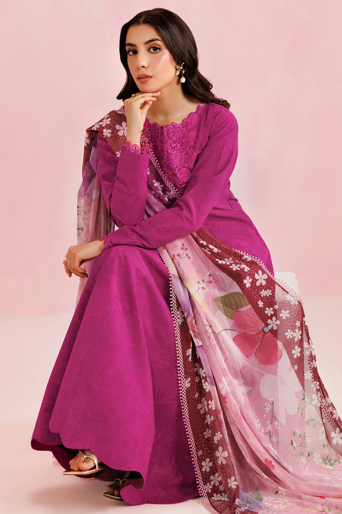 Farasha Summer Essentials Embroidered Lawn Unstitched 3Pc Suit - Fuchsia Rose