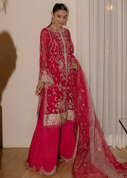 Sadaf Fawad Khan Siraa Embroidered Organza Unstitched 3Pc Suit - Fuschia Rose