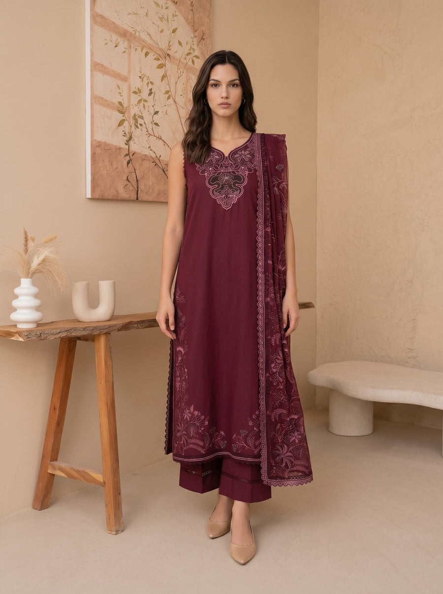Viana by Sanam Saeed Embroidered Karandi Unstitched 3Pc Suit - GRACE