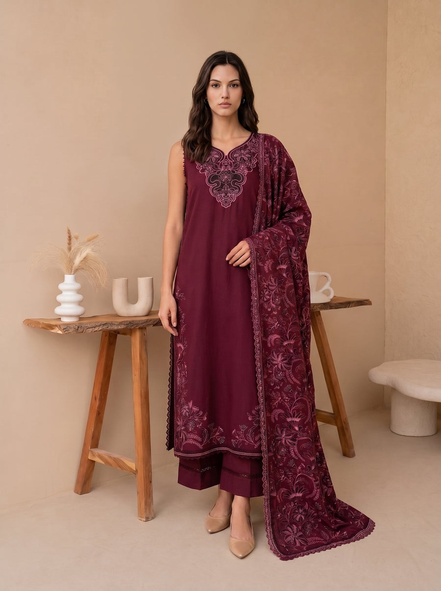 Viana by Sanam Saeed Embroidered Karandi Unstitched 3Pc Suit - GRACE