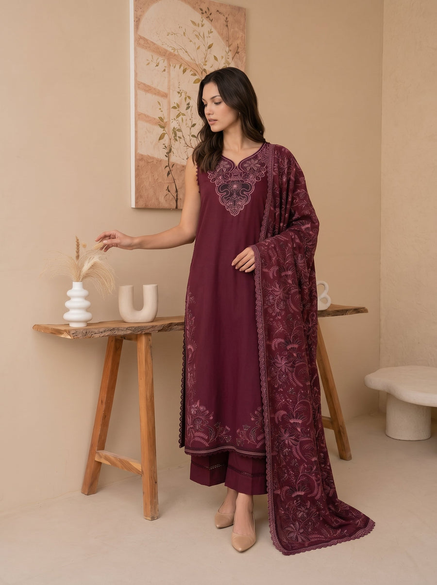Viana by Sanam Saeed Embroidered Karandi Unstitched 3Pc Suit - GRACE
