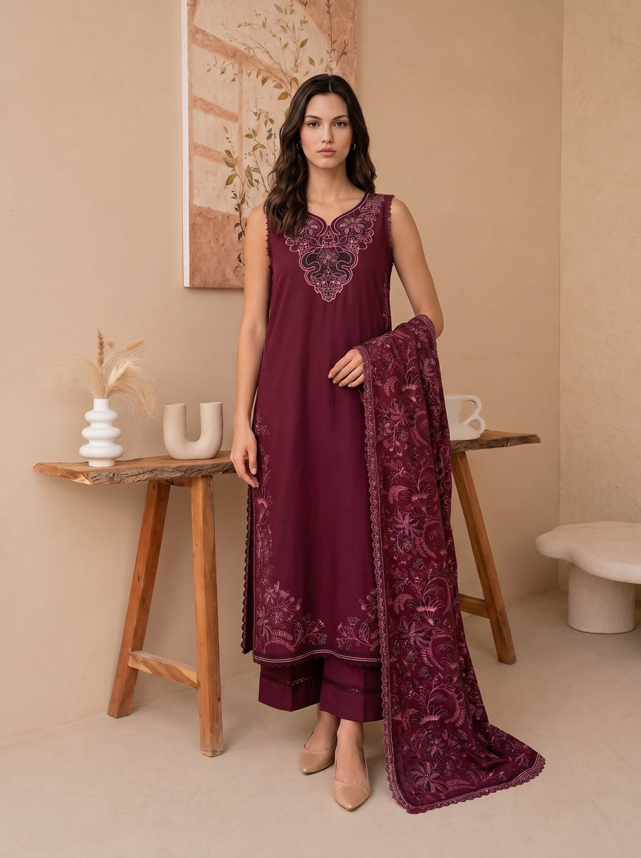 Viana by Sanam Saeed Embroidered Karandi Unstitched 3Pc Suit - GRACE