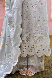 Cross Stitch Premium Embroidered Lawn Unstitched 3Pc Suit - GRAY FROST