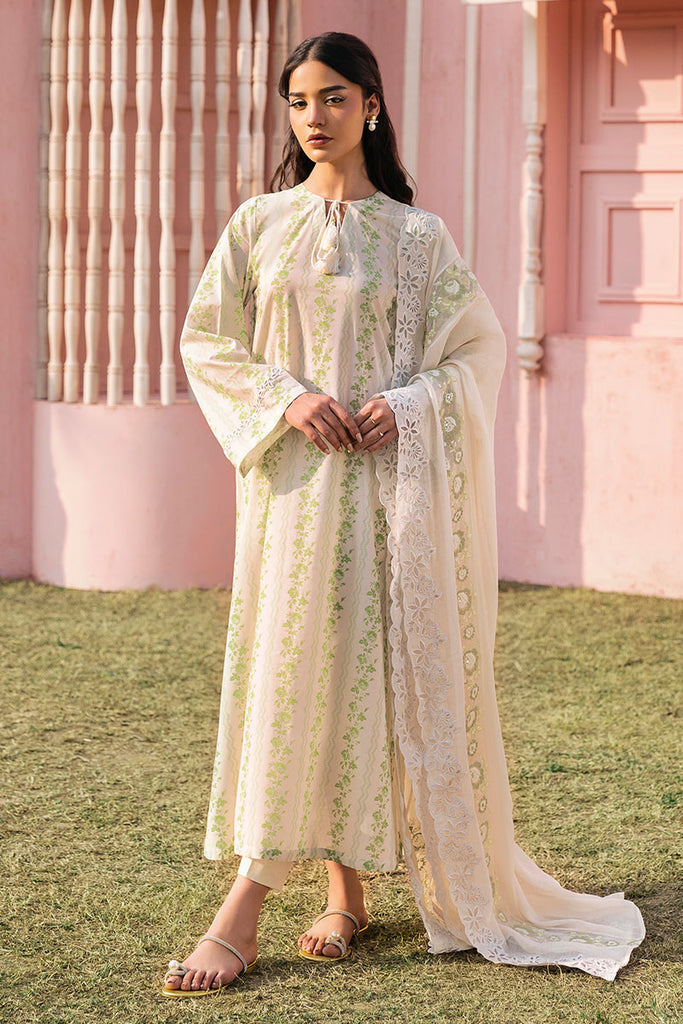 Cross Stitch Premium Embroidered Lawn Unstitched 3Pc Suit - GREEN TRELLIS