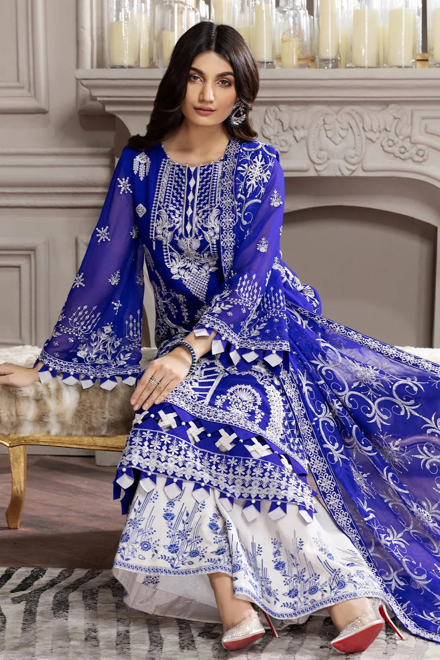 Alizeh Fashion Aqs-e-Dast Unstitched 3Pc Chiffon Suit D-09 Gulnaar