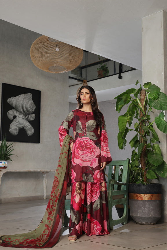 Feathers Whisper Winds Unstitched Printed Lawn 3Pc Suit GULROOH-FT490