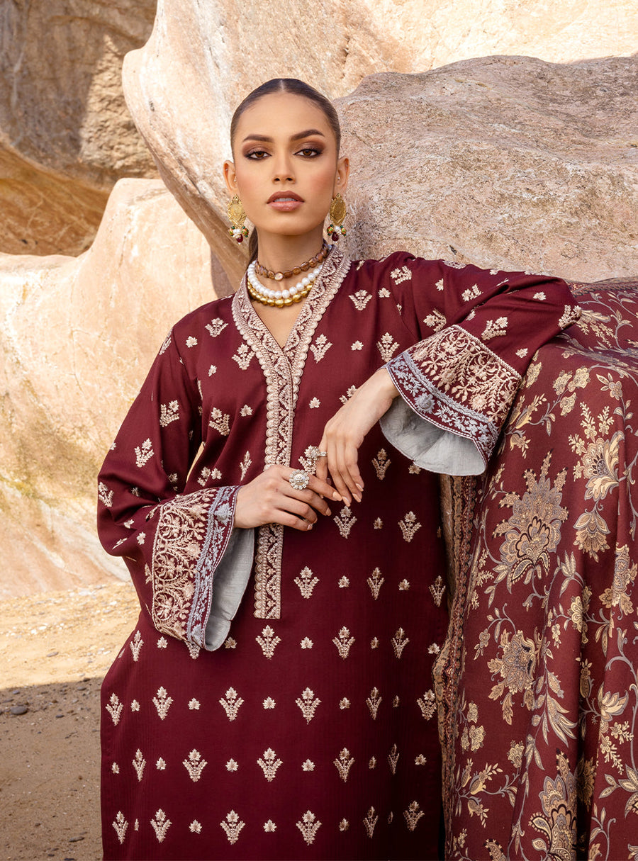 Zainab Chottani Embroidered Herringbone Unstitched 3Pc Suit D-07 Guzel