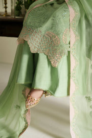 VERA Embroidered Raw Silk Unstitched 3Pc Suit - Gajra Mint Green
