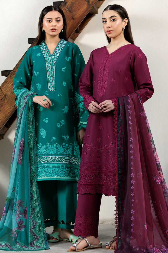 Farasha Summer Weaves Embroidered Lawn Unstitched 3Pc Suit - Garnet Passion