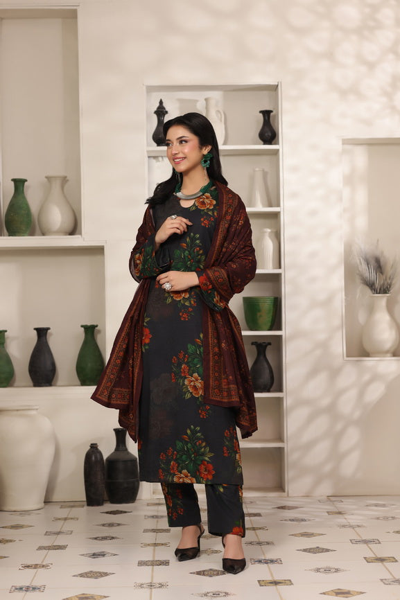 Feathers The Frost Digital Printed Dhanak Unstitched 3Pc Suit Genda Glow-FT793