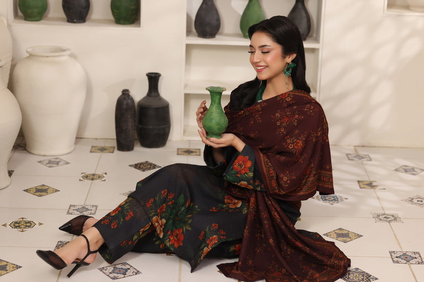 Feathers The Frost Digital Printed Dhanak Unstitched 3Pc Suit Genda Glow-FT793