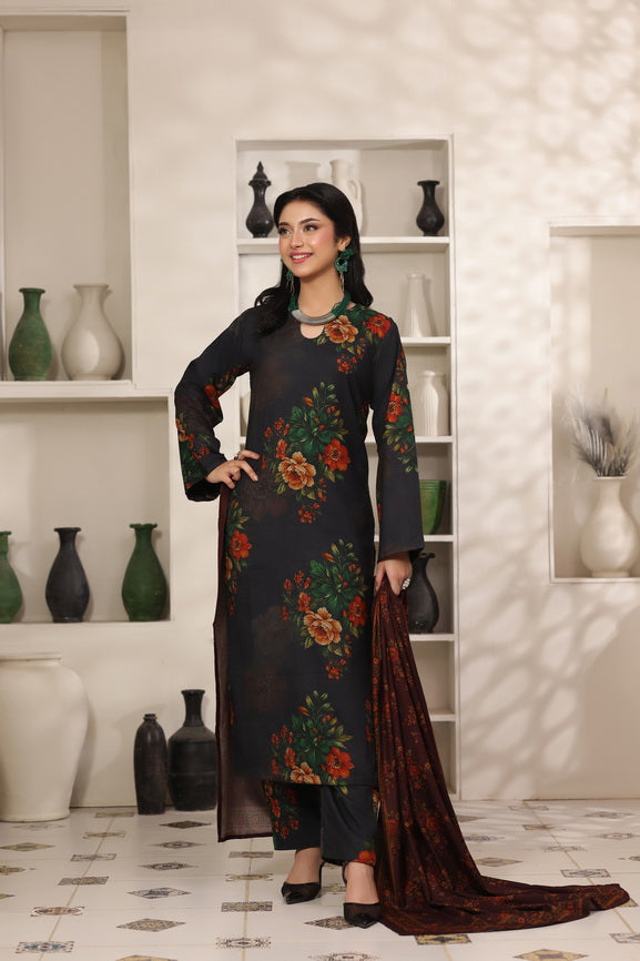 Feathers The Frost Digital Printed Dhanak Unstitched 3Pc Suit Genda Glow-FT793