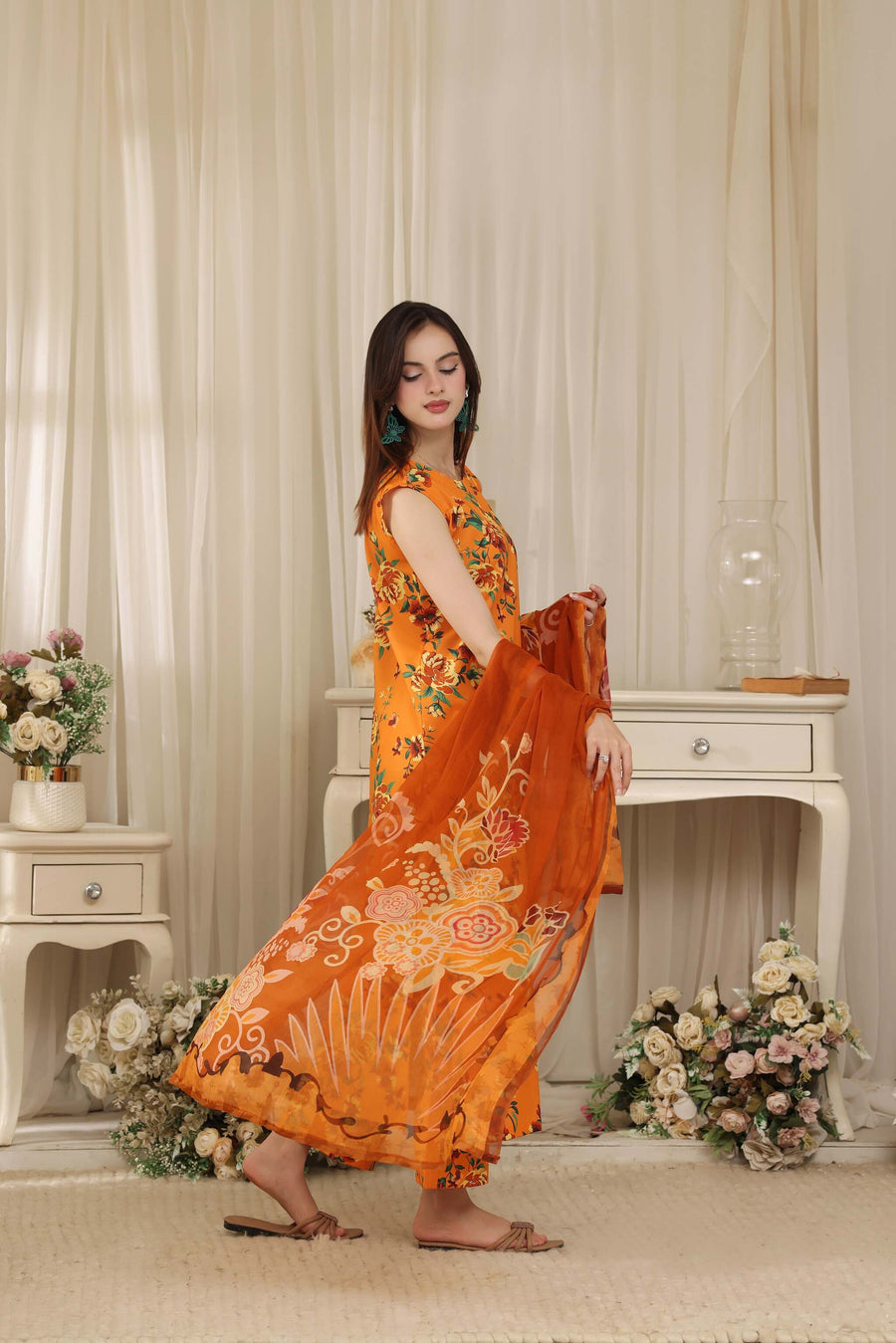Feathers Threads of Poetry Unstitched Lawn 3Pc Suit Ginger Grace-FT764