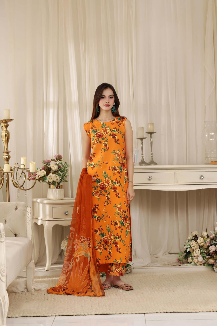 Feathers Threads of Poetry Unstitched Lawn 3Pc Suit Ginger Grace-FT764