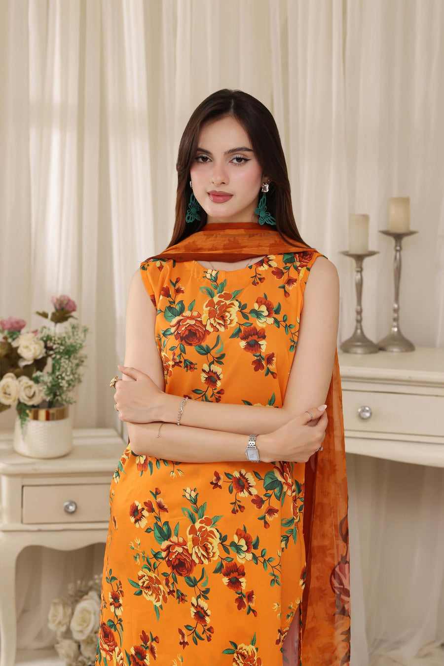 Feathers Threads of Poetry Unstitched Lawn 3Pc Suit Ginger Grace-FT764