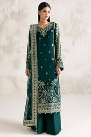 Farasha Embroidered Luxury Chiffon Unstitched 3Pc Suit - Gold Radiance