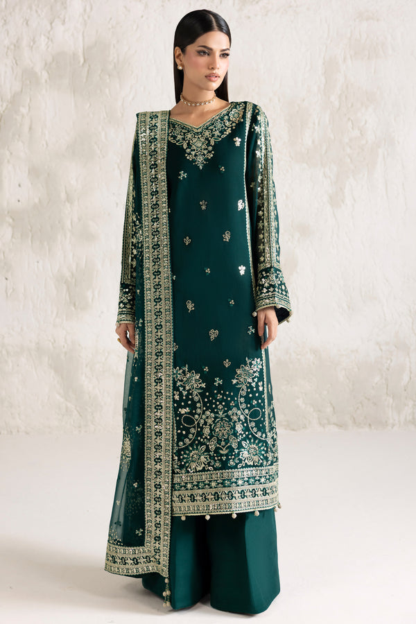 Farasha Embroidered Luxury Chiffon Unstitched 3Pc Suit - Gold Radiance