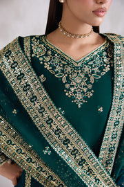 Farasha Embroidered Luxury Chiffon Unstitched 3Pc Suit - Gold Radiance