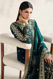 Farasha Embroidered Luxury Chiffon Unstitched 3Pc Suit - Gold Radiance