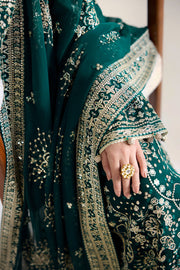 Farasha Embroidered Luxury Chiffon Unstitched 3Pc Suit - Gold Radiance