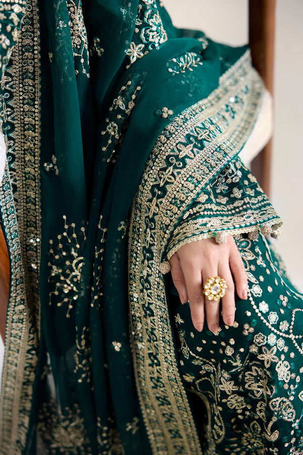 Farasha Embroidered Luxury Chiffon Unstitched 3Pc Suit - Gold Radiance