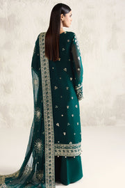 Farasha Embroidered Luxury Chiffon Unstitched 3Pc Suit - Gold Radiance