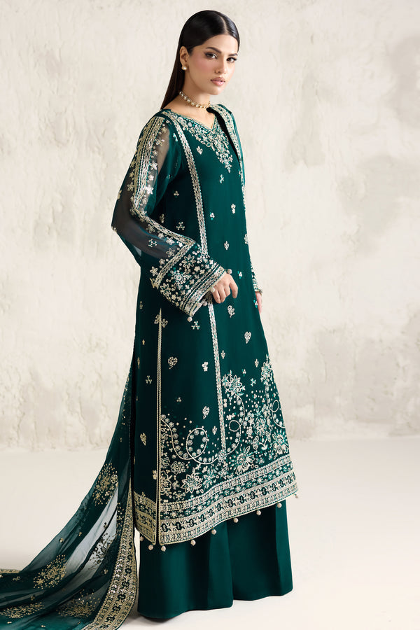 Farasha Embroidered Luxury Chiffon Unstitched 3Pc Suit - Gold Radiance