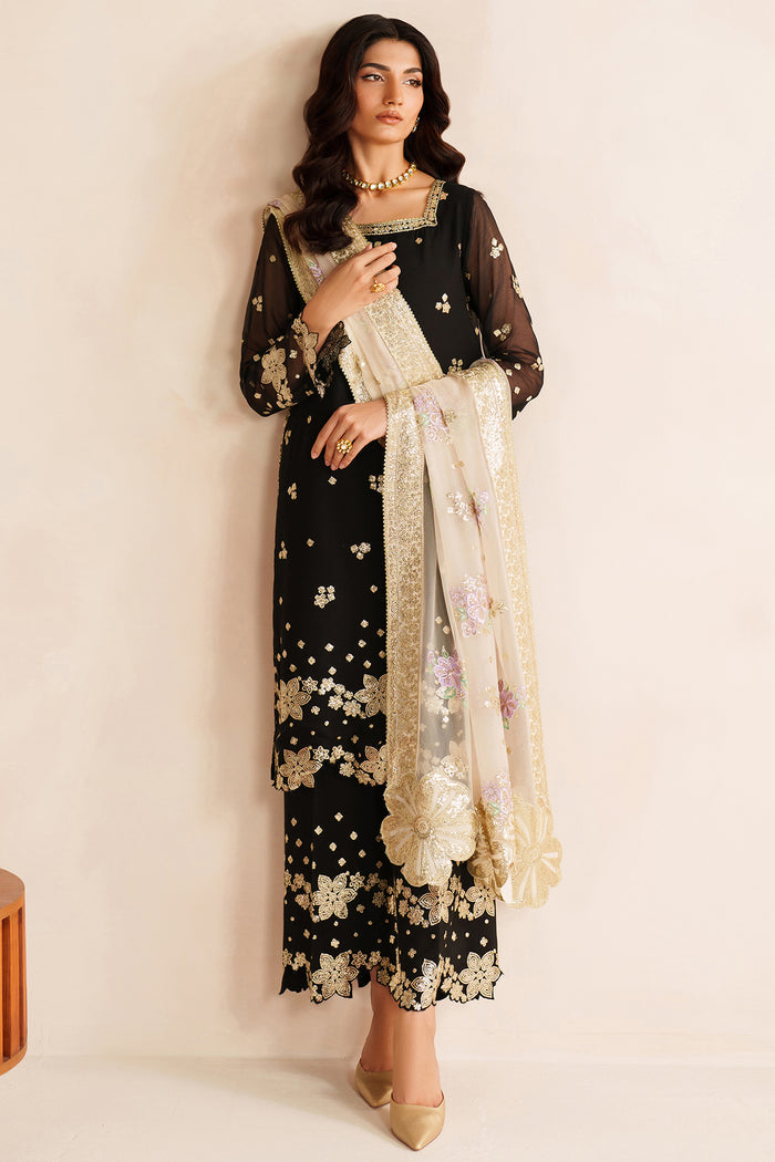 Farasha Luxury Embroidered Chiffon Unstitched 3Pc Suit - Gold Shadow