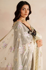 Farasha Luxury Embroidered Chiffon Unstitched 3Pc Suit - Gold Shadow