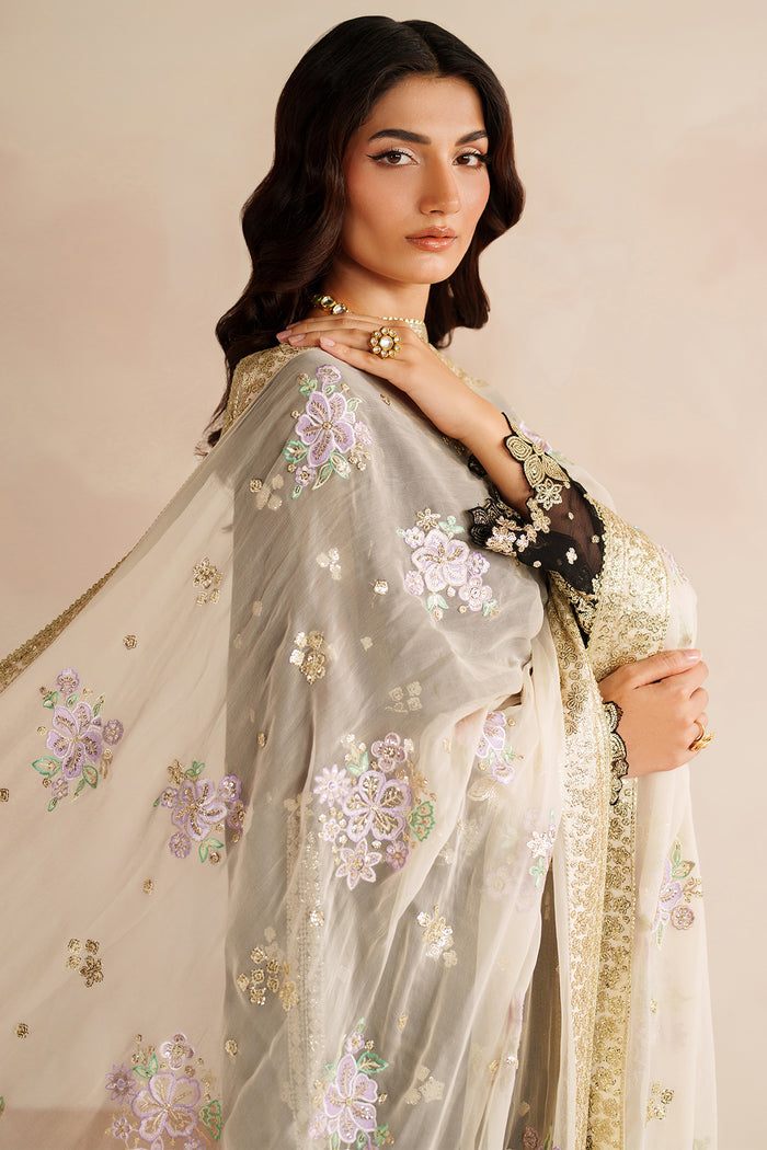 Farasha Luxury Embroidered Chiffon Unstitched 3Pc Suit - Gold Shadow